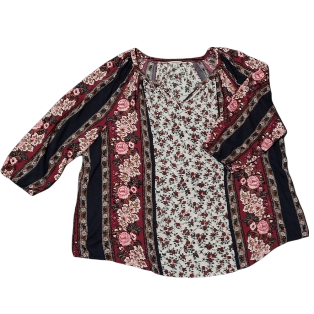 Lucky Brand - Plus Size Floral Boho/Peasant Blouse